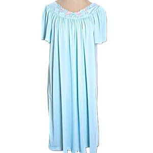 Vintage Shadowline Nightgown Embroidered Neckline Chemise Floral Housedress Long